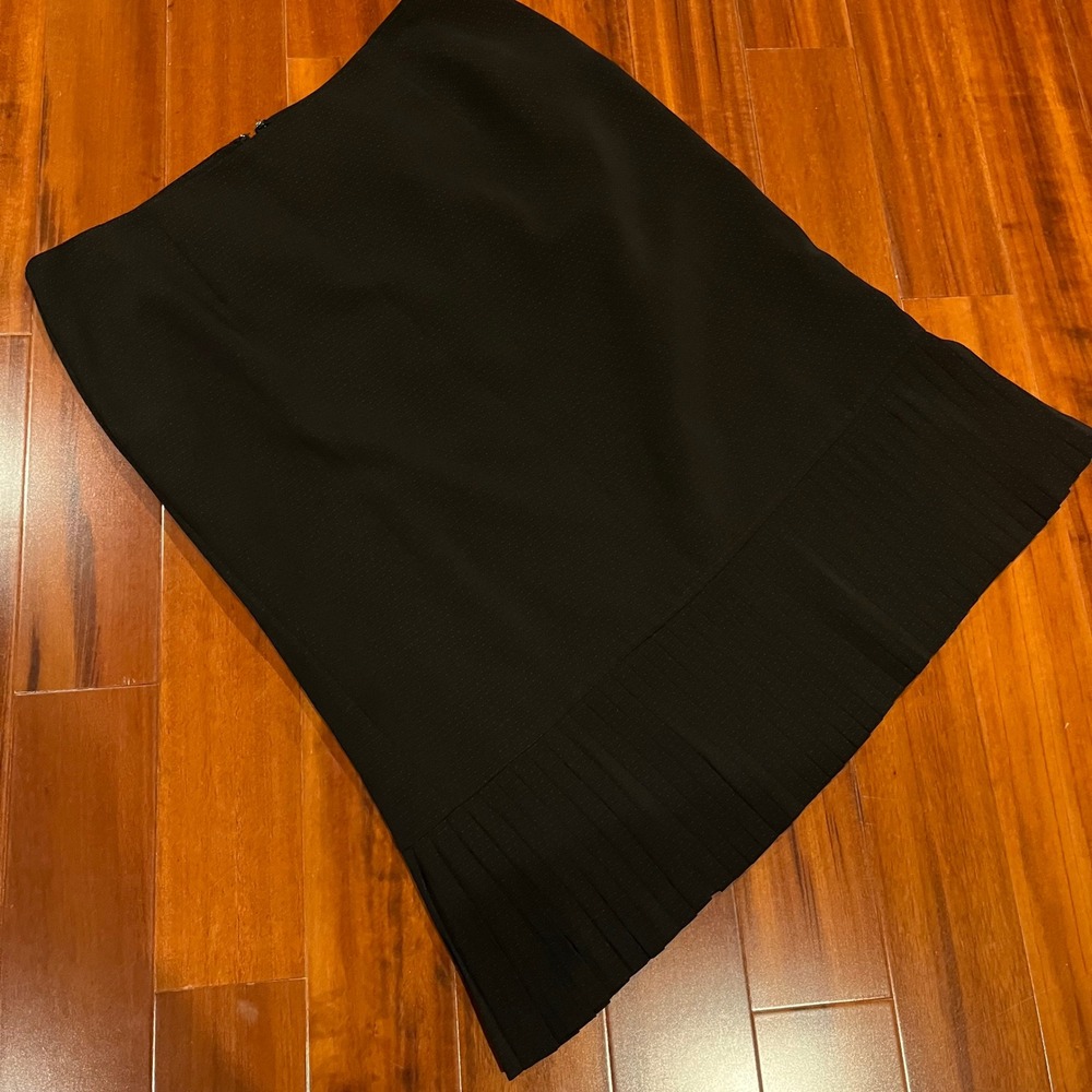 Norton McNaughton Coquette Skirt Black Pin Polka Dot Pleated Hem Midi Work Sz 10